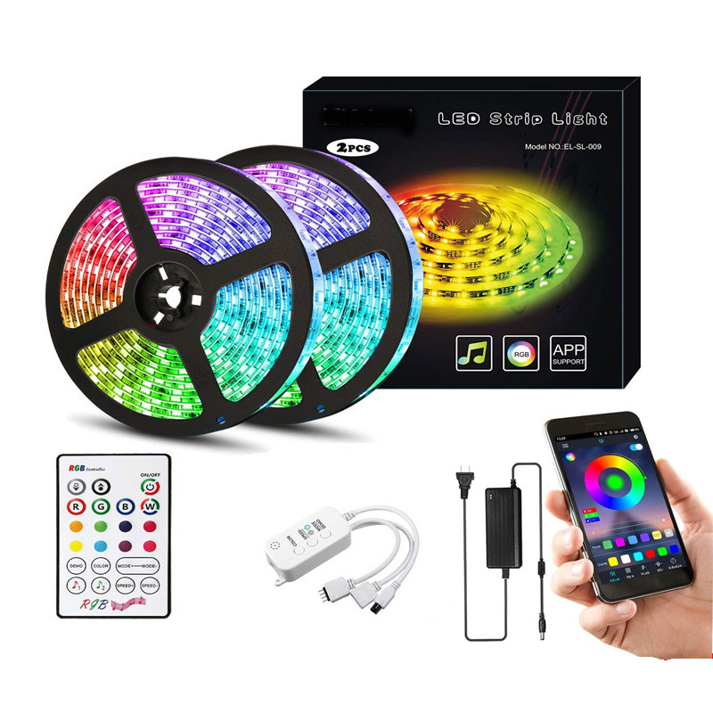 DC12V 16.4ft/5M 5050RGB Bluetooth APP Intelligent LED Strip Light Kit ,30LEDs/M, Voice Marquee Multi Colorful Light Strip